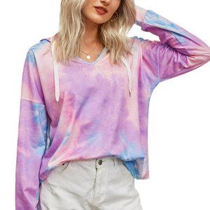 Lightweight Loose V-Neck Tie Dye Hoodie